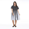 Retro women ball gown elegant knee-length dresses black and white dots bubble chiffon plus size dresses